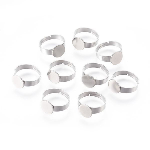 

PandaHall Adjustable 201 Stainless Steel Finger Rings Components, Pad Ring Base Findings, Flat Round, Stainless Steel Color, Tray: 10mm...