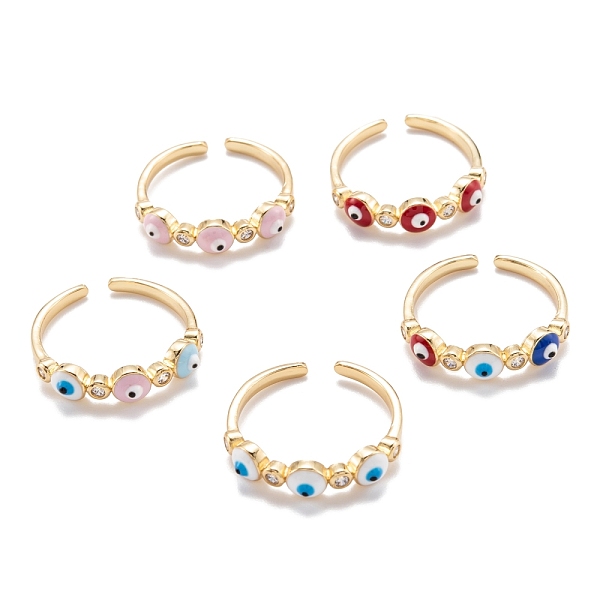 

PandaHall Brass Micro Pave Clear Cubic Zirconia Cuff Rings, Open Rings, with Enamel, Evil Eye, Golden, Mixed Color, US Size 7 1/4(17.5mm)..., Multicolor