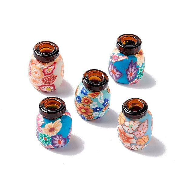 PandaHall Refillable Empty Perfume Glass Bottles, without Plugs, Covered with Polymer Clay, Flower Mixed Patterns, Mixed Color, 1.85x2.35cm...