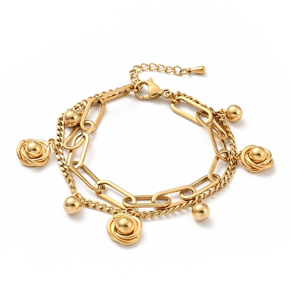 

PandaHall Knot and Round Ball Charm Multi-strand Bracelet, Vacuum Plating 304 Stainless Steel Double Layered Chains Bracelet for Women...