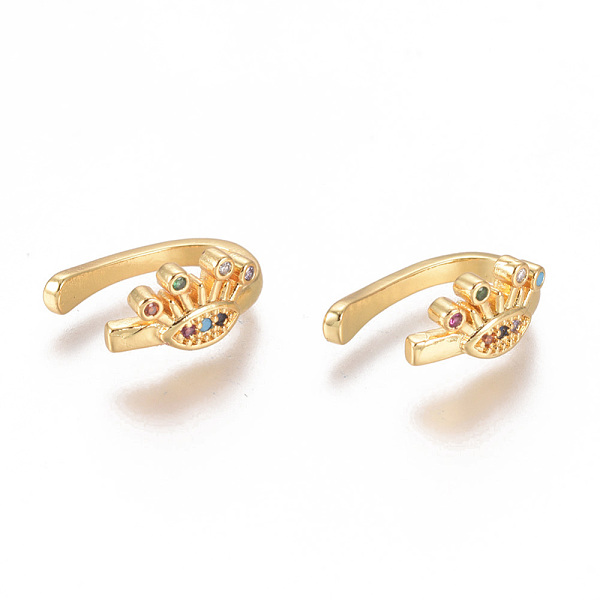

PandaHall Golden Plated Brass Micro Pave Cubic Zirconia Cuff Earrings, Long-Lasting Plated, Eye, Colorful, 13x10.5x2mm Cubic Zirconia