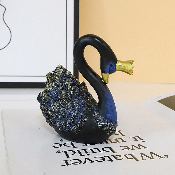 PandaHall Resin Swan Figurines, for Home Desktop Decoration, Royal Blue, 125x120mm Resin Swan