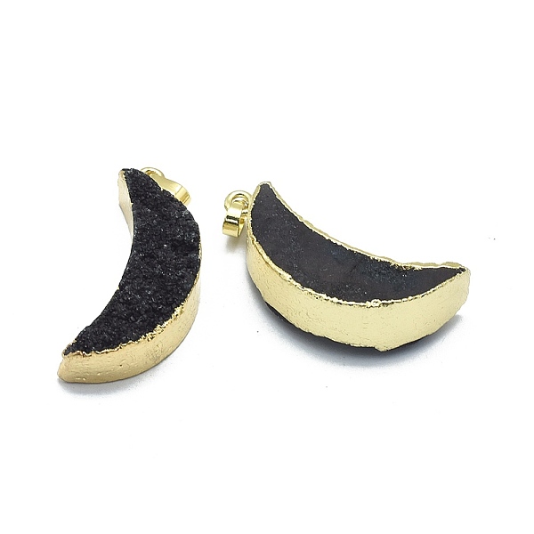 

PandaHall Natural Druzy Agate Pendants, Edge Golden Plated, with Golden Tone Brass Finding, Moon, Dyed & Heated, Black...