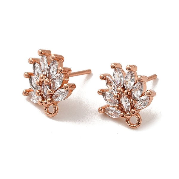 

PandaHall Brass Clear Cubic Zirconia Stud Earring Findings, with Horizontal Loops, Flower, Rose Gold, 14.5mm, Hole: 1mm, Pin: 0.8mm...