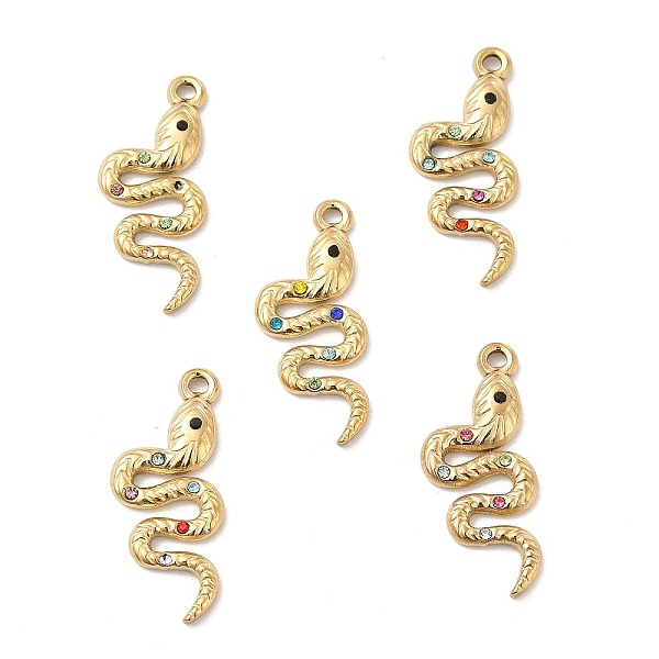 

PandaHall Vacuum Plating 201 Stainless Steel with Rhinestone Pendants, Snake Charms, Real 18K Gold Plated, Mixed Color, 30x13x3mm, Hole: 2mm..., Multicolor