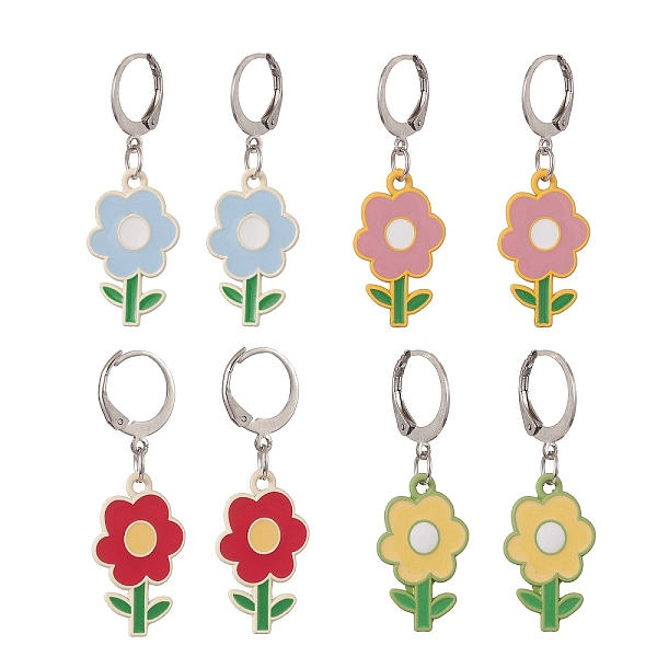 

PandaHall 4 Pair 4 Color Alloy Enamel Flower Dangle Leverback Earrings, 304 Stainless Steel Jewelry for Women, Mixed Color, 39mm, Pin: 0.6mm..., Multicolor