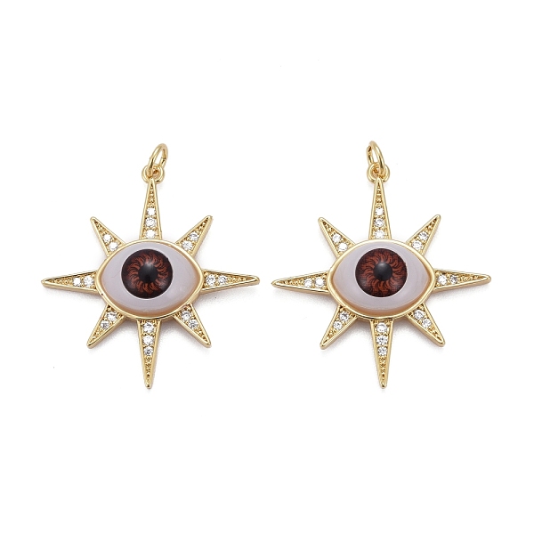 

PandaHall Brass Micro Pave Cubic Zirconia Pendants, with Acrylic and Jump Ring, Long-Lasting Plated, Star with Eye, Real 18K Gold Plated..., Brown