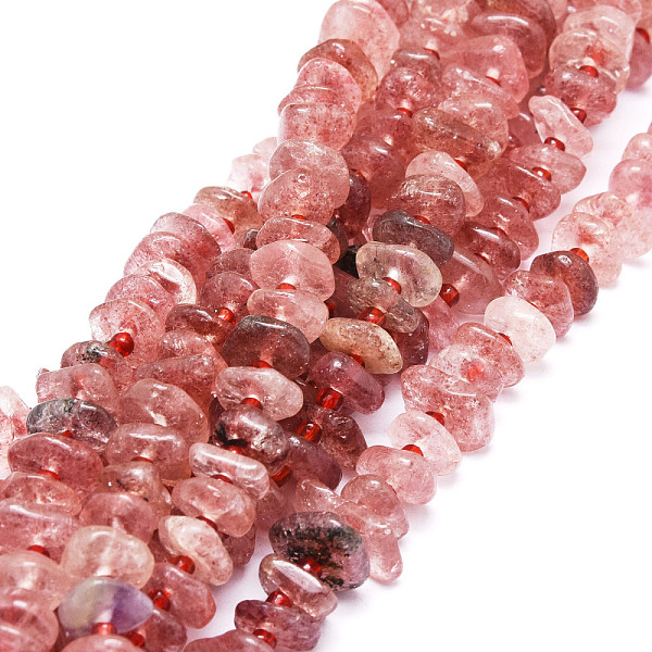 PandaHall Natural Strawberry Quartz Beads Strands, Nuggets, 8~11x9~14x1.5~5mm, Hole: 0.8mm, about 74pcs/strand, 15.55''(39.5cm) Strawberry...