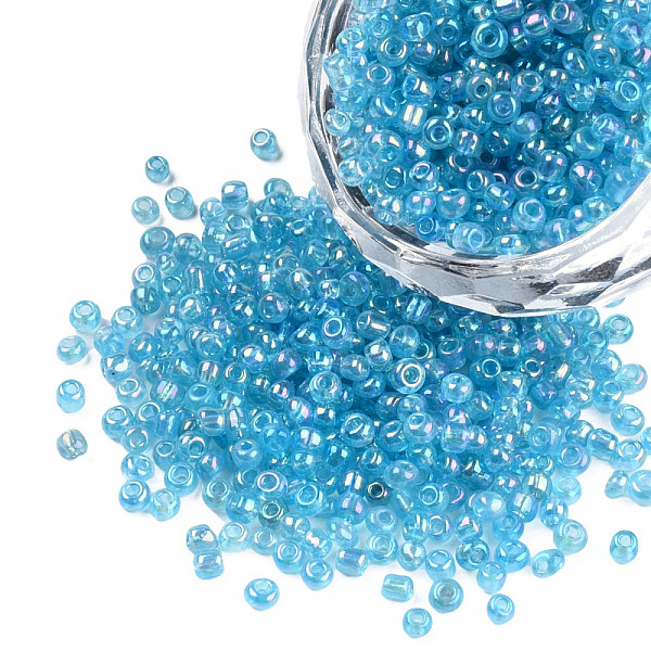 

PandaHall Round Glass Seed Beads, Transparent Colours Rainbow, Round, Deep Sky Blue, 2mm Glass Cyan