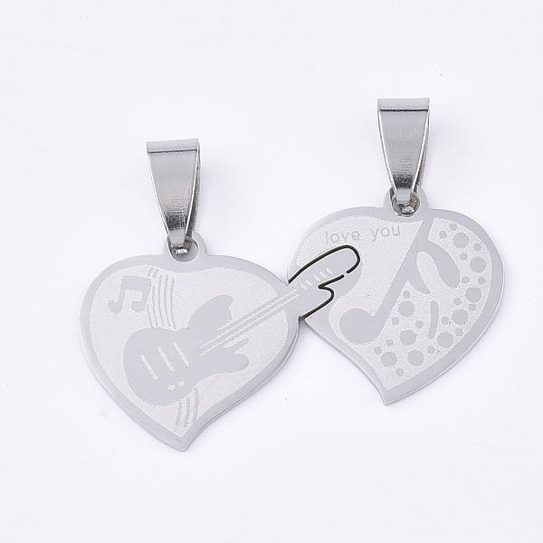 

PandaHall 201 Stainless Steel Split Pendants, for Lovers, Heart with Guitar & Musical Note & Word Love You, For Valentine's Day, Stainless...