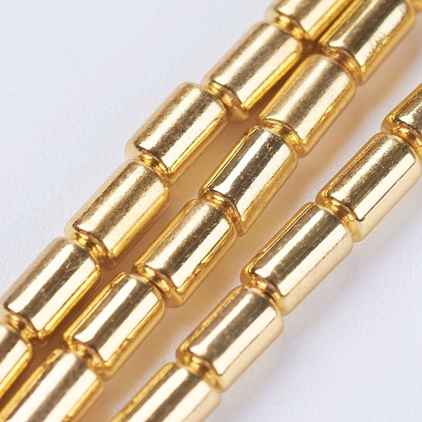PandaHall Electroplate Non-magnetic Synthetic Hematite Beads Strands, Grade AA, Column, Golden Plated, 4x2mm, Hole: 0.2mm, about...