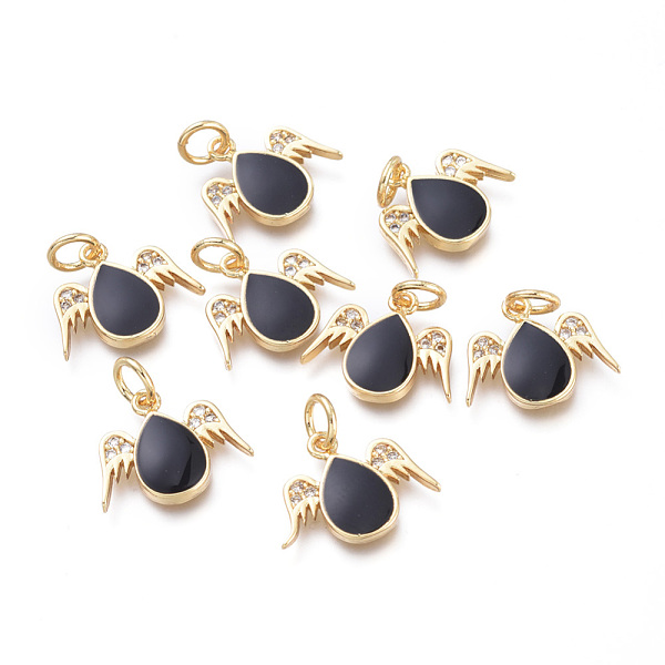 

PandaHall Brass Charms, with Jump Rings and Enamel, Long-Lasting Plated, Cadmium Free & Lead Free & Nickel Free, teardrop, with Wing, Real..., Black