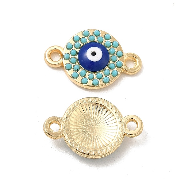 

PandaHall Alloy Connector Charms with Enamel and Synthetic Turquoise, Flat Round Links with Blue Evil Eye, Nickel, Golden, 19x12x3mm, Hole...