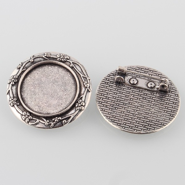 

PandaHall Vintage Alloy Carved Flower Brooch Cabochon Bezel Settings, Cadmium Free & Lead Free, with Iron Pin Back Bar Findings, Antique...