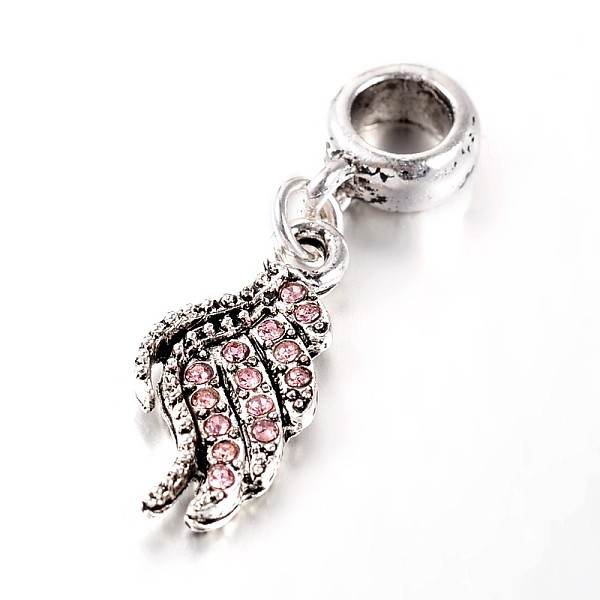 

PandaHall Antique Silver Tone Large Hole Alloy Rhinestone European Dangle Charms, with Wing Pendants, Light Rose, 32mm, Hole: 5mm..., Pink