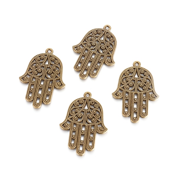 

PandaHall Tibetan Style Alloy Big Pendants, Hamsa Hand/Hand of Fatima/Hand of Miriam, Nickel Free, Antique Bronze, 54x37x2mm, Hole: 2mm...