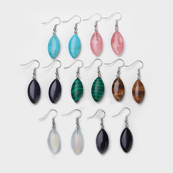 

PandaHall Natural & Synthetic Gemstone Dangle Earrings, with Platinum Tone Brass Findings, Horse Eye, 44mm, Pin: 0.7mm Mixed Stone..., Multicolor
