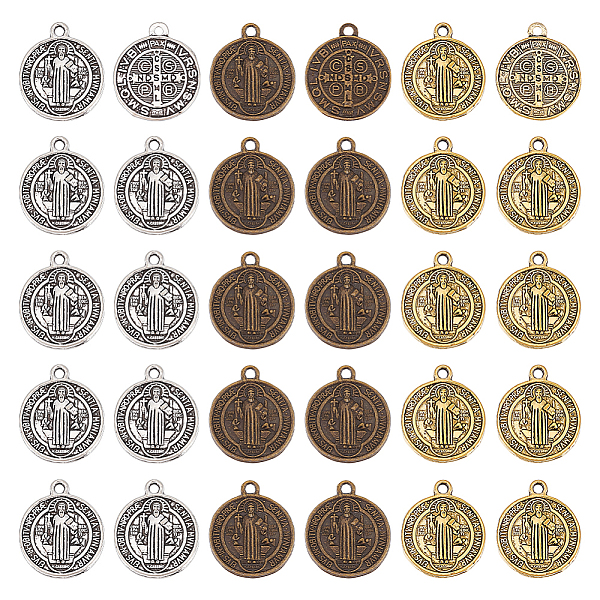 

PandaHall 60Pcs 3 Colors Tibetan Style Pendants, Saint Benedict Medal, Cadmium Free & Nickel Free & Lead Free, Religion, Flat Round, Mixed...
