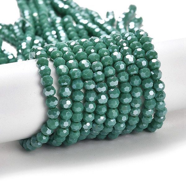 

PandaHall Electroplate Opaque Glass Beads Strands, Faceted(32 Facets), Pearl Luster Plated, Round, Medium Aquamarine, 4mm, Hole: 0.7mm...