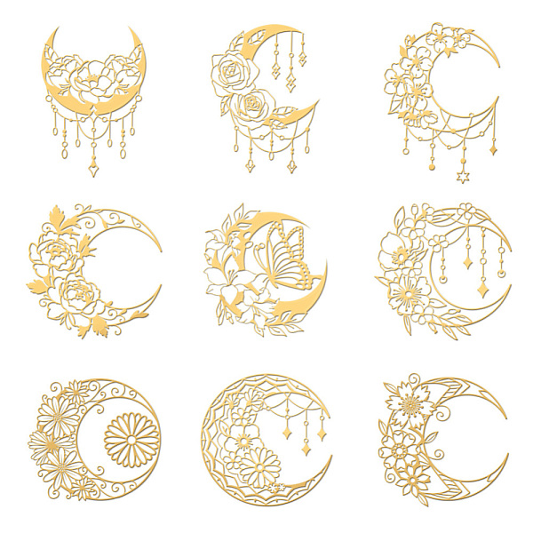 

PandaHall Nickel Decoration Stickers, Metal Resin Filler, Epoxy Resin & UV Resin Craft Filling Material, Golden, Flower, Moon, 40x40mm, 9...