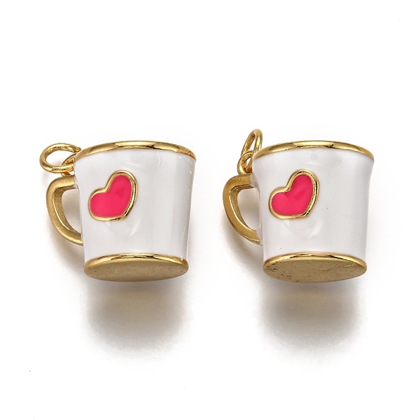 

PandaHall Brass Pendants, with Enamel and Jump Rings, Cup with Heart Pattern, Real 18K Gold Plated, White, 14.5x17x13mm, Hole: 3mm...