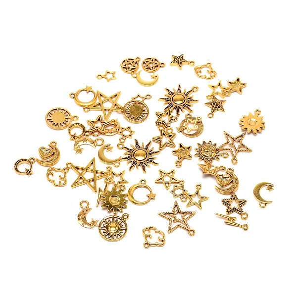 

PandaHall Tibetan Style Pendants, Mixed Shapes, Cadmium Free & Lead Free, Antique Golden, 12~27x6~24x1~3mm, Hole: 1.6~3mm, 50pcs/bag Alloy...