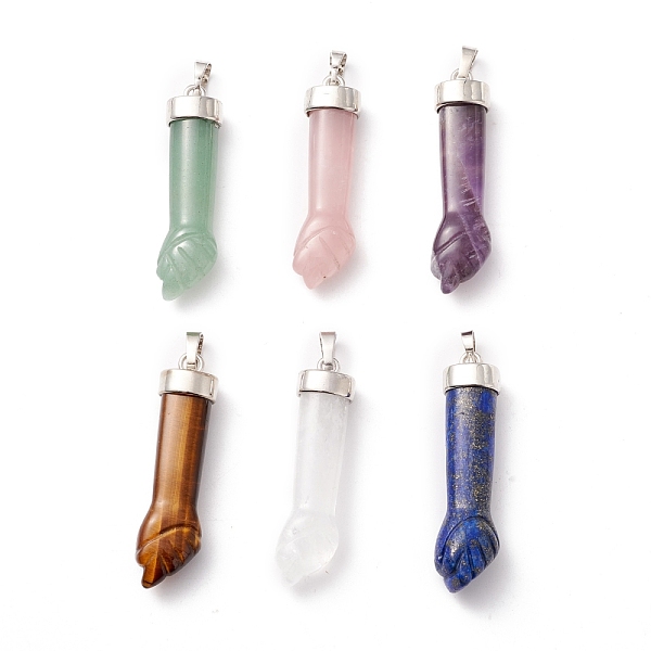 

PandaHall Natural Gemstone Pendants, with Platinum Tone Brass Findings, Figa Hand Shapes, 43~48x12x8.6mm, Hole: 8x4.6mm Mixed Goldstone...
