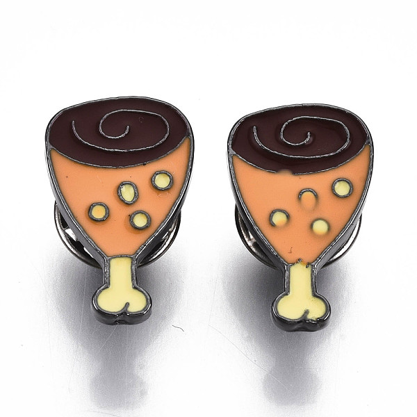 

PandaHall Alloy Brooches, Enamel Pin, with Brass Butterfly Clutches, Drumstick, Gunmetal, Orange, 21x13x2mm, Pin: 1mm Alloy+Enamel