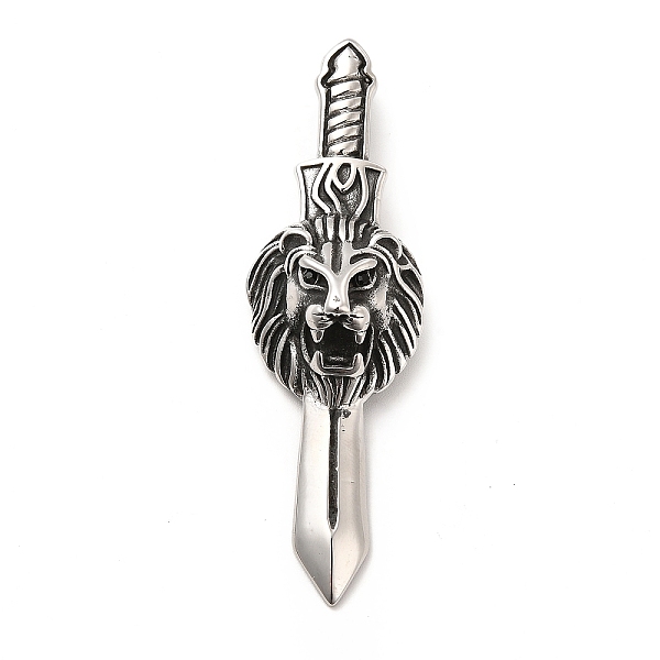 

PandaHall Tibetan Style 304 Stainless Steel Big Pendants, Lion Head & Sword Charm, Antique Silver, 63x19.5x10mm, Hole: 9x4.5mm 304 Stainless...