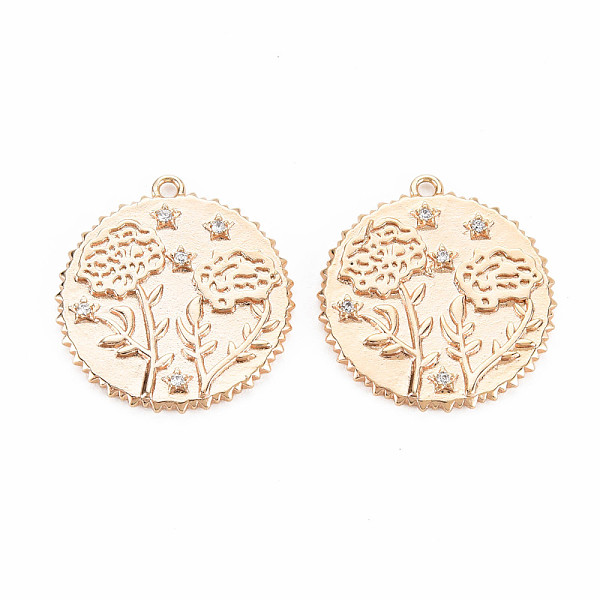

PandaHall Brass Micro Pave Clear Cubic Zirconia Pendants, Birth Floral Charms, Nickel Free, Flat Round, Real 18K Gold Plated, Flower Pattern...