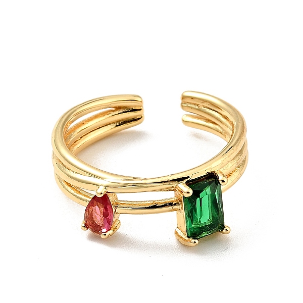 

PandaHall Cubic Zirconia Rectangle Teardrop Open Cuff Ring, Real 18K Gold Plated Brass Jewelry for Women, Cadmium Free & Lead Free, Colorful...