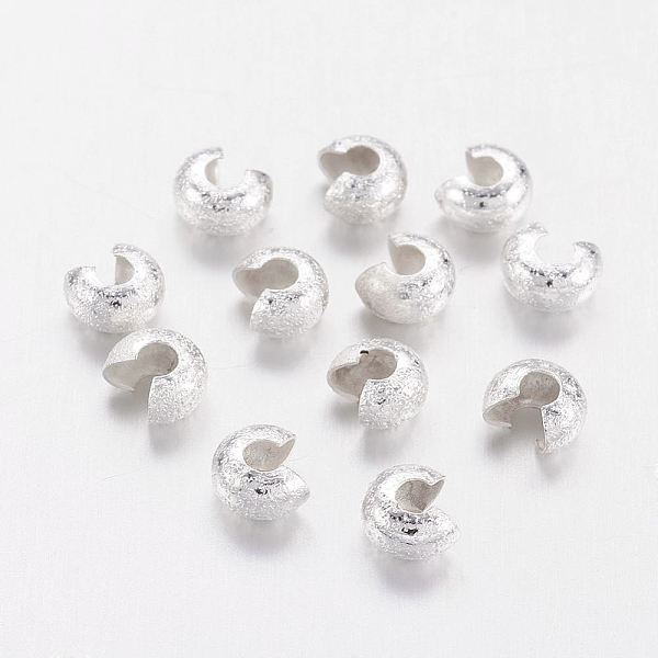 PandaHall Brass Crimp Beads Covers, Nickel Free, Silver Color Plated, 4mm In Diameter, Hole: 2mm Brass