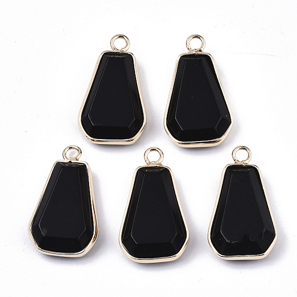 

PandaHall Glass Pendants, with Light Gold Tone Brass Findings, Trapezoid, Black, 25x14x6mm, Hole: 2mm Brass+Glass Trapezoid Black