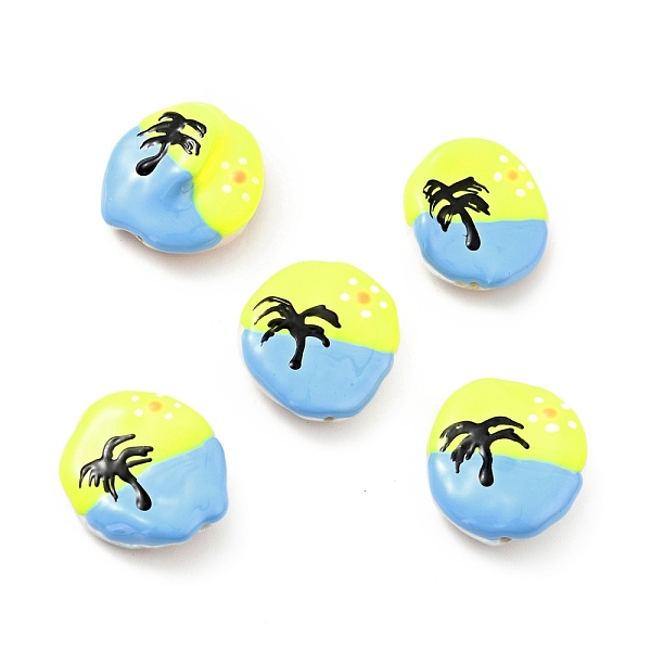 

PandaHall Natural Culture Freshwater Pearl Beads, with Enamel, Flat Round with Coconut Tree Pattem, Light Sky Blue, 18~19x15~17x4~6mm, Hole...
