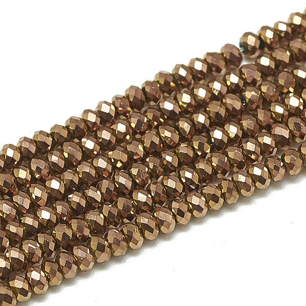 

PandaHall Electroplate Glass Beads Strands, Faceted, Rondelle, Saddle Brown, 2.5x1.5mm, Hole: 0.8mm, about 160~165pcs/strand, 13.78...