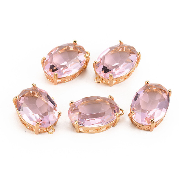 

PandaHall Transparent Glass Pendants, with Brass Prong Settings, Faceted, Oval, Light Gold, Pink, 20x13x8.5mm, Hole: 1.5mm Brass+Glass Oval...