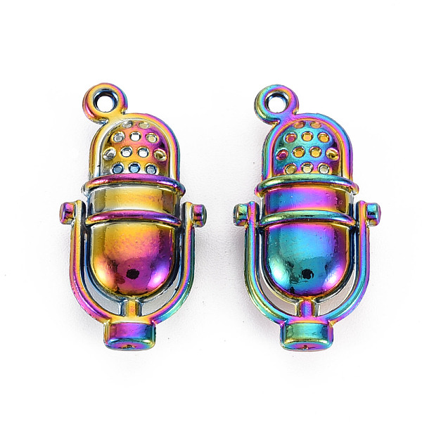 

PandaHall Rainbow Color Alloy Pendants, Cadmium Free & Nickel Free & Lead Free, Microphone, 26x13x5.5mm, Hole: 1.6mm Alloy Others