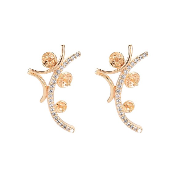 

PandaHall Brass Micro Pave Clear Cubic Zirconia Stud Earring Findings, for Half Drilled Beads, Nickel Free, Curved Bar, Real 18K Gold Plated...
