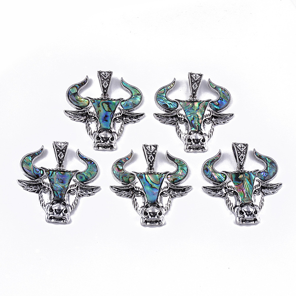 

PandaHall Abalone Shell/Paua Shell Pendants, with Resin Bottom and Alloy Findings, Ox-Head, Antique Silver, 59x57x9.5mm, Hole: 6.5x15mm Paua...