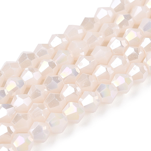 

PandaHall Opaque Solid Color Electroplate Glass Beads Strands, AB Color Plated, Faceted, Bicone, Antique White, 3x2.5mm, Hole: 0.7mm, about...