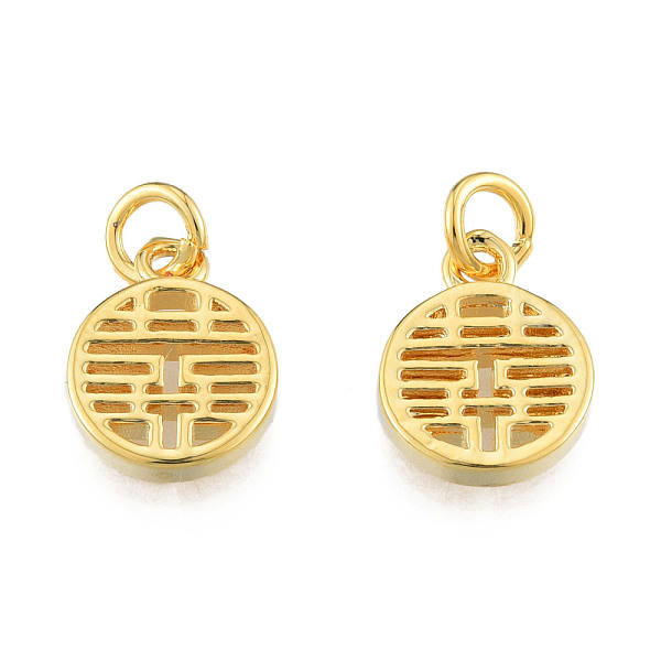 

PandaHall Brass Charms, with Jump Rings, Nickel Free, Flat Round with Chinese Character, Real 14K Gold Plated, 13.5x10x2mm, Jump Ring: 5x1mm...