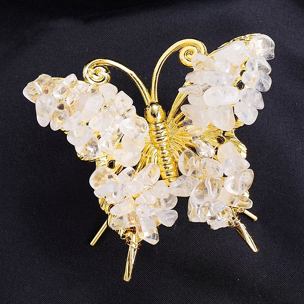 

PandaHall Raw Natural Quartz Crystal Chip Mineral Specimen Display Decorations, with Butterfly Metal Holder, for Home Desktop Feng Shui...