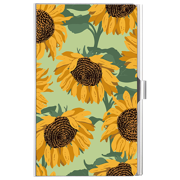 PandaHall Stainless Steel Credit Card Case Holders, Business Name Card Box, Rectangle, Sunflower Pattern, 93x58x7mm Stainless Steel Flower