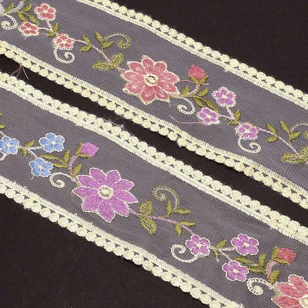 

PandaHall Embroidery Polyester Lace Trim, for Sewing Decoration Craft, Flower, Colorful, 3-1/2 inch(90mm), 10 yard/bundle Polyester