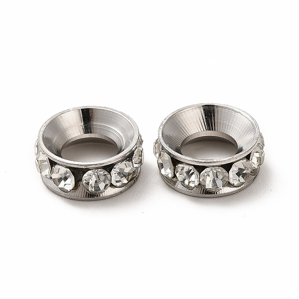 

PandaHall 201 Stainless Steel Crystal Rhinestone Spacer Beads, Donut, Stainless Steel Color, 11x4.5mm, Hole: 5.5mm 201 Stainless Steel Donut..., Clear