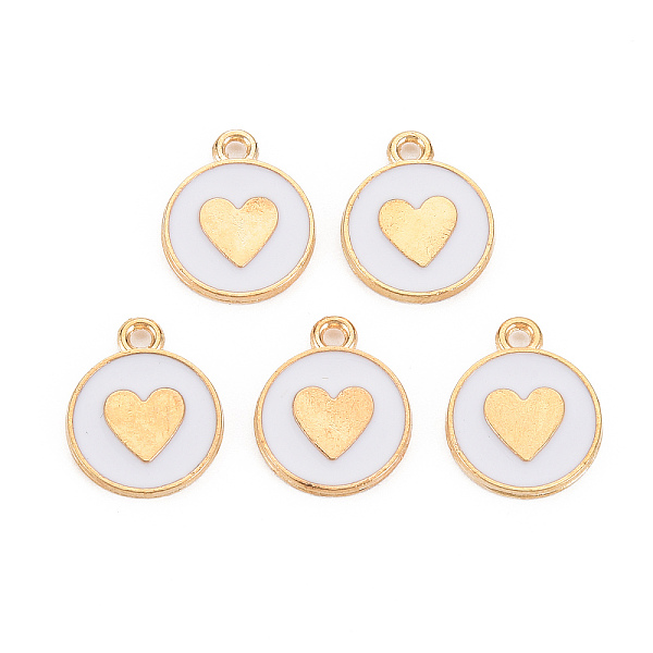 

PandaHall Alloy Enamel Pendants, Cadmium Free & Lead Free, Light Gold, Flat Round with Heart, White, 16x13x2mm, Hole: 1.6mm Alloy+Enamel...