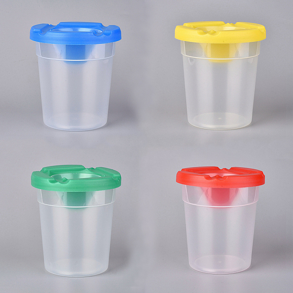 

PandaHall Children's No Spill Plastic Paint Cups, with Colored Lids, for Cleaning, Mixed Color, 8.7cm, 4pcs/set Plastic Column Multicolor