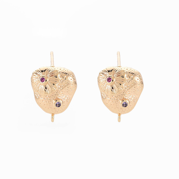 

PandaHall Brass Stud Earring Findings, with Cubic Zirconia and Loop, Nickel Free, Real 18K Gold Plated, Colorful, 13x10.5mm, Hole: 1mm, Pin...