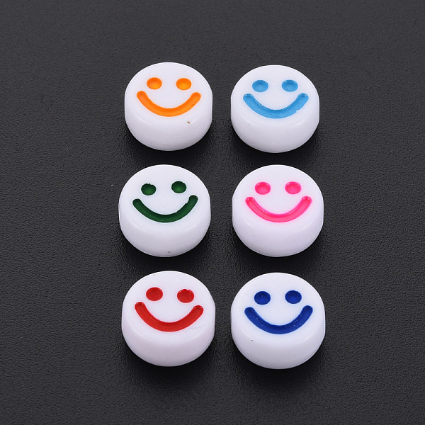 

PandaHall Opaque Acrylic Beads, with Enamel, Flat Round with Smile Face, Mixed Color, 10x5mm, Hole: 2mm, about 1450pcs/500g Acrylic Flat..., Multicolor