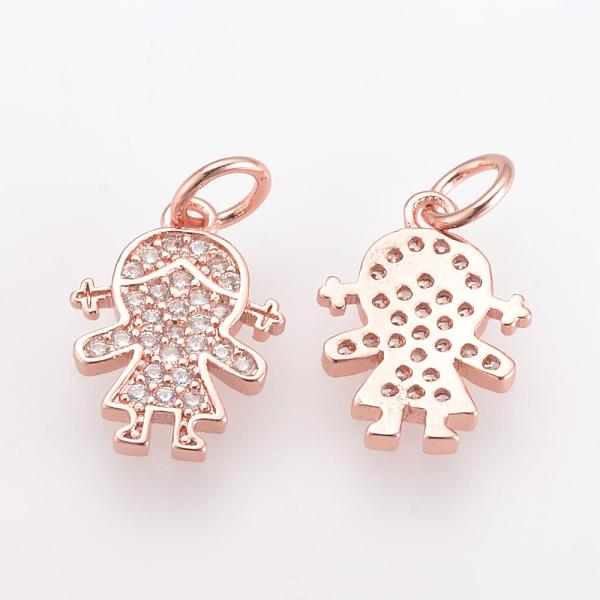 

PandaHall Brass Micro Pave Cubic Zirconia Charms, with Jump Ring, Girl, Rose Gold, 14x10x2mm, Hole: 3mm Brass+Cubic Zirconia Human